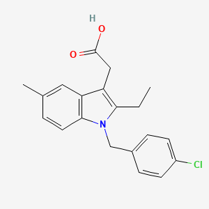 molecular formula C20H20ClNO2 B14759196 Indole-3-acetic acid, 1-(p-chlorobenzyl)-2-ethyl-5-methyl- CAS No. 147-19-3