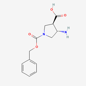 molecular formula C13H16N2O4 B14759223 trans-4-Amino-1-Cbz-pyrrolidine-3-carboxylicacid 