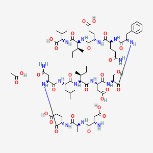 molecular formula C67H105N15O27 B14761184 acetic acid;(4S)-5-[[(2S)-4-amino-1-[[(2S)-1-[[(2S,3S)-1-[[(2S)-1-[[(2S)-1-[[(2S)-1-[[(2S)-5-amino-1-[[(2S)-4-carboxy-1-[[(2S,3S)-1-[[(1S)-1-carboxy-2-methylpropyl]amino]-3-methyl-1-oxopentan-2-yl]amino]-1-oxobutan-2-yl]amino]-1,5-dioxopentan-2-yl]amino]-1-oxo-3-phenylpropan-2-yl]amino]-3-hydroxy-1-oxopropan-2-yl]amino]-3-carboxy-1-oxopropan-2-yl]amino]-3-methyl-1-oxopentan-2-yl]amino]-4-methyl-1-oxopentan-2-yl]amino]-1,4-dioxobutan-2-yl]amino]-4-[[(2S)-2-[[(2S)-2-amino-3-carboxypropanoyl]amino]propanoyl]amino]-5-oxopentanoic acid 