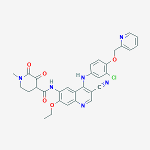 molecular formula C31H27ClN6O5 B14761999 N-(4-((3-chloro-4-(pyridin-2-ylmethoxy) phenyl)amino)-3-cyano-7-ethoxyquinolin-6-yl)-1-methyl-2,3-dioxopiperidine-4-carboxamide 