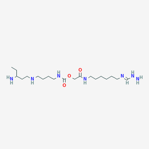 molecular formula C19H41N7O3 B14762846 Carbamic acid, [4-[(3-aminopentyl)amino]butyl]-, 2-[[6-[(aminoiminomethyl)amino]hexyl]amino]-2-oxoethyl ester (9CI) 