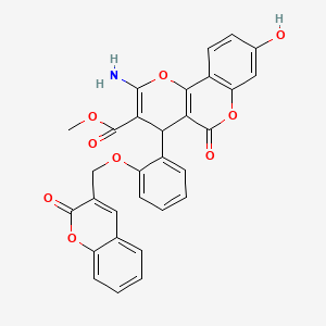 molecular formula C30H21NO9 B14764756 methyl 2-amino-8-hydroxy-5-oxo-4-[2-[(2-oxochromen-3-yl)methoxy]phenyl]-4H-pyrano[3,2-c]chromene-3-carboxylate 