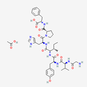 molecular formula C44H61N9O11 B14766504 acetic acid;(2S)-2-[[(2S)-1-[(2S)-2-[[(2S,3S)-2-[[(2S)-2-[[(2S)-2-[(2-aminoacetyl)amino]-3-methylbutanoyl]amino]-3-(4-hydroxyphenyl)propanoyl]amino]-3-methylpentanoyl]amino]-3-(1H-imidazol-5-yl)propanoyl]pyrrolidine-2-carbonyl]amino]-3-phenylpropanoic acid 