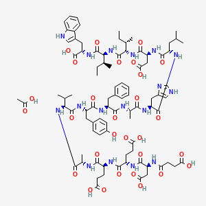 molecular formula C88H121N17O29 B14767055 acetic acid;(4S)-4-[[(2S)-4-carboxy-2-[[(2S)-3-carboxy-2-(3-carboxypropanoylamino)propanoyl]amino]butanoyl]amino]-5-[[(2S)-1-[[(2S)-1-[[(2S)-1-[[(2S)-1-[[(2S)-1-[[(2S)-1-[[(2S)-1-[[(2S)-3-carboxy-1-[[(2S,3S)-1-[[(2S,3S)-1-[[(1S)-1-carboxy-2-(1H-indol-3-yl)ethyl]amino]-3-methyl-1-oxopentan-2-yl]amino]-3-methyl-1-oxopentan-2-yl]amino]-1-oxopropan-2-yl]amino]-4-methyl-1-oxopentan-2-yl]amino]-3-(1H-imidazol-4-yl)-1-oxopropan-2-yl]amino]-1-oxopropan-2-yl]amino]-1-oxo-3-phenylpropan-2-yl]amino]-3-(4-hydroxyphenyl)-1-oxopropan-2-yl]amino]-3-methyl-1-oxobutan-2-yl]amino]-1-oxopropan-2-yl]amino]-5-oxopentanoic acid 