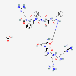 molecular formula C62H91N19O15 B14767844 acetic acid;(2S)-2-[[(2S)-2-[[(2R)-2-[[(2S)-2-[[(2S)-2-[[2-[[(2S,4R)-1-[(2S)-1-[(2S)-2-[[(2R)-2-amino-5-(diaminomethylideneamino)pentanoyl]amino]-5-(diaminomethylideneamino)pentanoyl]pyrrolidine-2-carbonyl]-4-hydroxypyrrolidine-2-carbonyl]amino]acetyl]amino]-3-phenylpropanoyl]amino]-3-hydroxypropanoyl]amino]-3-phenylpropanoyl]amino]-3-phenylpropanoyl]amino]-5-(diaminomethylideneamino)pentanoic acid 