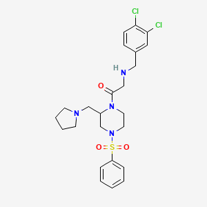 molecular formula C24H30Cl2N4O3S B14767920 Ethanone, 2-[(3,4-dichlorophenyl)methylamino]-1-[4-(phenylsulfonyl)-2-(1-pyrrolidinylmethyl)-1-piperazinyl]- 
