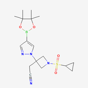 molecular formula C17H25BN4O4S B14769048 2-[1-Cyclopropylsulfonyl-3-[4-(4,4,5,5-tetramethyl-1,3,2-dioxaborolan-2-yl)pyrazol-1-yl]azetidin-3-yl]acetonitrile CAS No. 2768661-63-6