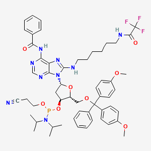 molecular formula C55H65F3N9O8P B14769326 N-[9-[(2R,4S,5R)-5-[[bis(4-methoxyphenyl)-phenylmethoxy]methyl]-4-[2-cyanoethoxy-[di(propan-2-yl)amino]phosphanyl]oxyoxolan-2-yl]-8-[6-[(2,2,2-trifluoroacetyl)amino]hexylamino]purin-6-yl]benzamide 