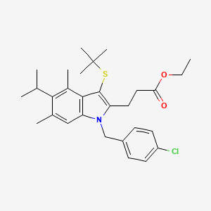 molecular formula C29H38ClNO2S B14769764 Ethyl 3-(3-(tert-butylthio)-1-(4-chlorobenzyl)-5-isopropyl-4,6-dimethyl-1H-indol-2-yl)propanoate 