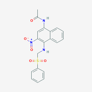 molecular formula C19H17N3O5S B14769930 N-(3-Nitro-4-(((phenylsulfonyl)methyl)amino)naphthalen-1-yl)acetamide 