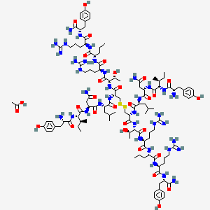molecular formula C118H190N36O30S2 B14770621 acetic acid;(2S)-N-[(2S)-1-[[(2R)-3-[[(2R)-2-[[(2S)-2-[[(2S)-4-amino-2-[[(2S,3S)-2-[[(2S)-2-amino-3-(4-hydroxyphenyl)propanoyl]amino]-3-methylpentanoyl]amino]-4-oxobutanoyl]amino]-4-methylpentanoyl]amino]-3-[[(2S,3R)-1-[[(2S)-1-[[(2S)-1-[[(2S)-1-[[(2S)-1-amino-3-(4-hydroxyphenyl)-1-oxopropan-2-yl]amino]-5-carbamimidamido-1-oxopentan-2-yl]amino]-1-oxopentan-2-yl]amino]-5-carbamimidamido-1-oxopentan-2-yl]amino]-3-hydroxy-1-oxobutan-2-yl]amino]-3-oxopropyl]disulfanyl]-1-[[(2S,3R)-1-[[(2S)-1-[[(2S)-1-[[(2S)-1-[[(2S)-1-amino-3-(4-hydroxyphenyl)-1-oxopropan-2-yl]amino]-5-carbamimidamido-1-oxopentan-2-yl]amino]-1-oxopentan-2-yl]amino]-5-carbamimidamido-1-oxopentan-2-yl]amino]-3-hydroxy-1-oxobutan-2-yl]amino]-1-oxopropan-2-yl]amino]-4-methyl-1-oxopentan-2-yl]-2-[[(2S,3S)-2-[[(2S)-2-amino-3-(4-hydroxyphenyl)propanoyl]amino]-3-methylpentanoyl]amino]butanediamide 