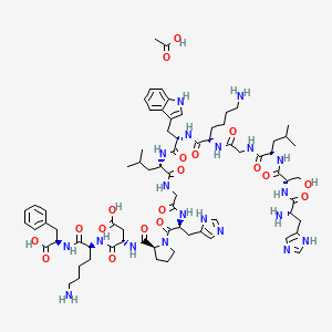 molecular formula C74H108N20O19 B14770894 acetic acid;(3S)-3-[[(2S)-1-[(2S)-2-[[2-[[(2S)-2-[[(2S)-2-[[(2S)-6-amino-2-[[2-[[(2S)-2-[[(2S)-2-[[(2S)-2-amino-3-(1H-imidazol-5-yl)propanoyl]amino]-3-hydroxypropanoyl]amino]-4-methylpentanoyl]amino]acetyl]amino]hexanoyl]amino]-3-(1H-indol-3-yl)propanoyl]amino]-4-methylpentanoyl]amino]acetyl]amino]-3-(1H-imidazol-5-yl)propanoyl]pyrrolidine-2-carbonyl]amino]-4-[[(2S)-6-amino-1-[[(1R)-1-carboxy-2-phenylethyl]amino]-1-oxohexan-2-yl]amino]-4-oxobutanoic acid 