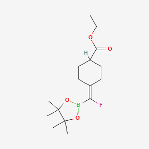 molecular formula C16H26BFO4 B14771347 Ethyl 4-[fluoro-(4,4,5,5-tetramethyl-1,3,2-dioxaborolan-2-yl)methylidene]cyclohexane-1-carboxylate 