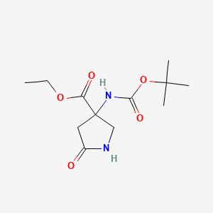 molecular formula C12H20N2O5 B14775699 Ethyl 3-((tert-butoxycarbonyl)amino)-5-oxopyrrolidine-3-carboxylate 