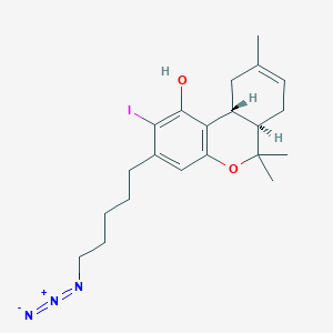 molecular formula C21H28IN3O2 B147762 (6aR,10aR)-3-(5-azidopentyl)-2-iodo-6,6,9-trimethyl-6a,7,10,10a-tetrahydrobenzo[c]chromen-1-ol CAS No. 134141-74-5
