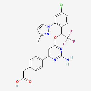 molecular formula C24H19ClF3N5O3 B14776777 2-[4-[2-Amino-6-[1-[4-chloro-2-(3-methylpyrazol-1-yl)phenyl]-2,2,2-trifluoroethoxy]pyrimidin-4-yl]phenyl]acetic acid 