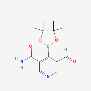 molecular formula C13H17BN2O4 B14778237 5-formyl-4-(4,4,5,5-tetramethyl-1,3,2-dioxaborolan-2-yl)pyridine-3-carboxamide 
