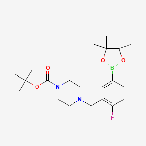 molecular formula C22H34BFN2O4 B14778337 tert-Butyl 4-{[2-fluoro-5-(tetramethyl-1,3,2-dioxaborolan-2-yl)phenyl]methyl}piperazine-1-carboxylate 