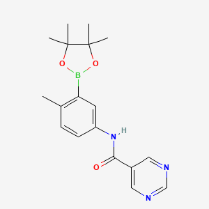 molecular formula C18H22BN3O3 B14778436 N-[4-methyl-3-(4,4,5,5-tetramethyl-1,3,2-dioxaborolan-2-yl)phenyl]pyrimidine-5-carboxamide 