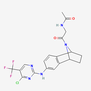 molecular formula C19H17ClF3N5O2 B14778874 N-[2-[4-[[4-chloro-5-(trifluoromethyl)pyrimidin-2-yl]amino]-11-azatricyclo[6.2.1.02,7]undeca-2(7),3,5-trien-11-yl]-2-oxoethyl]acetamide 