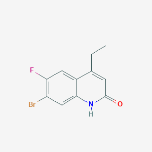 B1477923 7-Bromo-4-ethyl-6-fluorohydroquinolin-2-one CAS No. 1632289-40-7