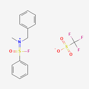 molecular formula C15H15F4NO4S2 B14779240 N-(Phenoxyphenyl-lambda4-sulfinyl)-N-methyl-1,1,1-phenylmethane ammonium triflate 