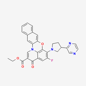 molecular formula C30H23FN4O4 B14781984 Ethyl 5-fluoro-3-oxo-6-(3-(pyrazin-2-yl)pyrrolidin-1-yl)-3H-benzo[b]pyrido[3,2,1-kl]phenoxazine-2-carboxylate 