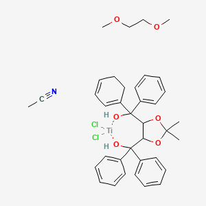 molecular formula C37H45Cl2NO6Ti B14782555 Acetonitrile;cyclohexa-1,3-dien-1-yl-[5-[hydroxy(diphenyl)methyl]-2,2-dimethyl-1,3-dioxolan-4-yl]-phenylmethanol;dichlorotitanium;1,2-dimethoxyethane 