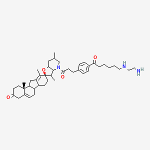 molecular formula C44H63N3O4 B14783046 (9R,11bR)-4'-[3-[4-[6-(2-aminoethylamino)hexanoyl]phenyl]propanoyl]-3',6',10,11b-tetramethylspiro[1,2,4,6,6a,6b,7,8,11,11a-decahydrobenzo[a]fluorene-9,2'-3,3a,5,6,7,7a-hexahydrofuro[3,2-b]pyridine]-3-one 