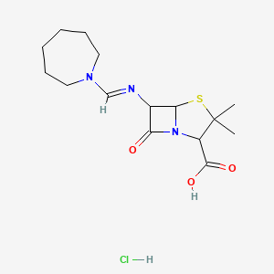 molecular formula C15H24ClN3O3S B14783173 6-(azepan-1-ylmethylideneamino)-3,3-dimethyl-7-oxo-4-thia-1-azabicyclo[3.2.0]heptane-2-carboxylic acid;hydrochloride 