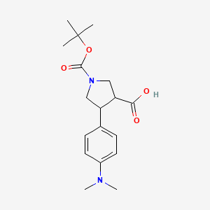 molecular formula C18H26N2O4 B1478333 1-(Tert-butoxycarbonyl)-4-(4-(dimethylamino)phenyl)pyrrolidine-3-carboxylic acid CAS No. 1367039-52-8