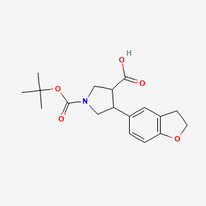 molecular formula C18H23NO5 B1478334 1-(Tert-butoxycarbonyl)-4-(2,3-dihydrobenzofuran-5-yl)pyrrolidine-3-carboxylic acid CAS No. 1366887-39-9