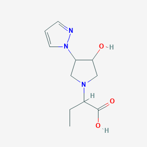 molecular formula C11H17N3O3 B1478370 2-(3-hydroxy-4-(1H-pyrazol-1-yl)pyrrolidin-1-yl)butanoic acid CAS No. 2097947-78-7