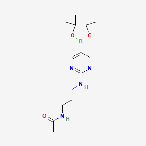 molecular formula C15H25BN4O3 B14783716 N-[3-[[5-(4,4,5,5-tetramethyl-1,3,2-dioxaborolan-2-yl)pyrimidin-2-yl]amino]propyl]acetamide 