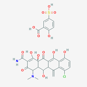 molecular formula C29H27ClN2O14S B14783745 (4S,4aR,5S,5aR,12aR)-7-chloro-4-(dimethylamino)-1,5,10,11,12a-pentahydroxy-6-methylidene-3,12-dioxo-4,4a,5,5a-tetrahydrotetracene-2-carboxamide,2-hydroxy-5-sulfobenzoic acid 