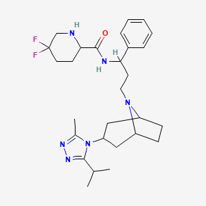 molecular formula C28H40F2N6O B14783769 5,5-Difluoro-N-[3-[3-(3-methyl-5-propan-2-yl-1,2,4-triazol-4-yl)-8-azabicyclo[3.2.1]octan-8-yl]-1-phenylpropyl]piperidine-2-carboxamide 