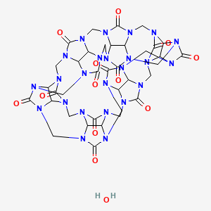 molecular formula C36H38N24O13 B14784079 3,5,8,10,13,15,18,20,23,25,28,30,31,33,35,37,41,43,45,47,49,51,53,55-Tetracosazanonadecacyclo[25.3.3.36,7.311,12.316,17.321,22.22,31.226,33.13,30.15,8.110,13.115,18.120,23.125,28.135,41.137,55.143,45.147,49.151,53]hexacontane-34,36,38,39,40,42,44,46,48,50,52,54-dodecone;hydrate 