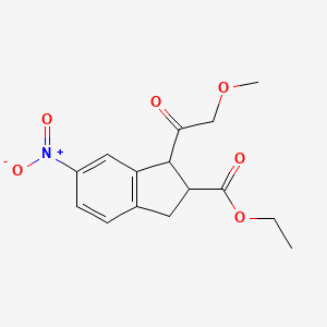 molecular formula C15H17NO6 B14784799 Ethyl 1-(2-methoxyacetyl)-6-nitro-2,3-dihydro-1H-indene-2-carboxylate 