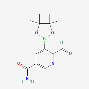 molecular formula C13H17BN2O4 B14785912 6-formyl-5-(4,4,5,5-tetramethyl-1,3,2-dioxaborolan-2-yl)pyridine-3-carboxamide 