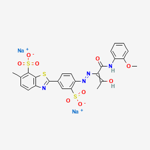 molecular formula C25H20N4Na2O9S3 B14786183 Disodium;2-[4-[[3-hydroxy-1-(2-methoxyanilino)-1-oxobut-2-en-2-yl]diazenyl]-3-sulfonatophenyl]-6-methyl-1,3-benzothiazole-7-sulfonate 