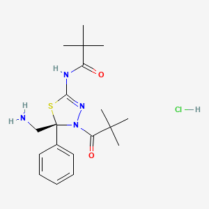 molecular formula C19H29ClN4O2S B14786422 Propanamide, N-[(5R)-5-(aminomethyl)-4-(2,2-dimethyl-1-oxopropyl)-4,5-dihydro-5-phenyl-1,3,4-thiadiazol-2-yl]-2,2-dimethyl-, monohydrochloride 