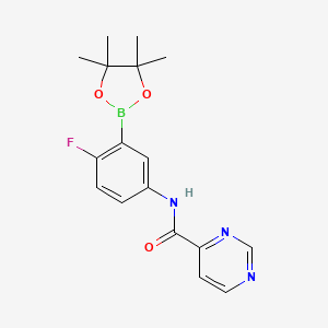 molecular formula C17H19BFN3O3 B14787363 N-[4-fluoro-3-(4,4,5,5-tetramethyl-1,3,2-dioxaborolan-2-yl)phenyl]pyrimidine-4-carboxamide 