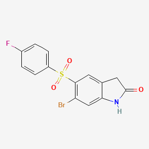 molecular formula C14H9BrFNO3S B14789450 6-Bromo-5-(4-fluoro-benzenesulfonyl)-1,3-dihydro-indol-2-one 