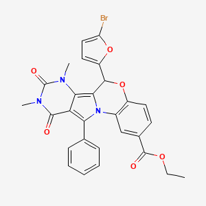 molecular formula C28H22BrN3O6 B14789487 ethyl 9-(5-bromofuran-2-yl)-12,14-dimethyl-13,15-dioxo-17-phenyl-8-oxa-1,12,14-triazatetracyclo[8.7.0.02,7.011,16]heptadeca-2(7),3,5,10,16-pentaene-4-carboxylate 