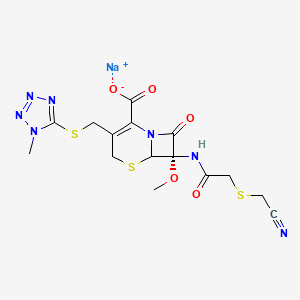 molecular formula C15H16N7NaO5S3 B14789578 sodium;(7S)-7-[[2-(cyanomethylsulfanyl)acetyl]amino]-7-methoxy-3-[(1-methyltetrazol-5-yl)sulfanylmethyl]-8-oxo-5-thia-1-azabicyclo[4.2.0]oct-2-ene-2-carboxylate 
