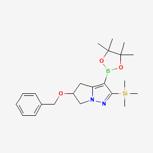 molecular formula C22H33BN2O3Si B14790241 trimethyl-[5-phenylmethoxy-3-(4,4,5,5-tetramethyl-1,3,2-dioxaborolan-2-yl)-5,6-dihydro-4H-pyrrolo[1,2-b]pyrazol-2-yl]silane 