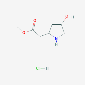 molecular formula C7H14ClNO3 B14790690 Methyl 2-(4-hydroxypyrrolidin-2-yl)acetate;hydrochloride 