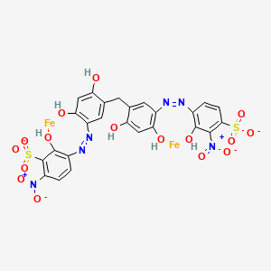 molecular formula C25H16Fe2N6O16S2-2 B14791580 Iron, [-[2-(hydroxy-O)-3-[[5-[[2-hydroxy-4-(hydroxy-O)-5-[[2-(hydroxy-O)-3-nitro-5-sulfophenyl]azo-N1]phenyl]methyl]-2-(hydroxy-O)-4-hydroxyphenyl]azo-N1]-5-nitrobenzenesulfonato(6-)]]di- 