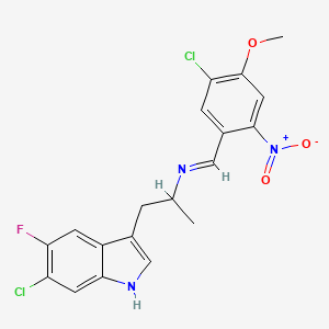 molecular formula C19H16Cl2FN3O3 B14791595 N-[1-(6-chloro-5-fluoro-1H-indol-3-yl)propan-2-yl]-1-(5-chloro-4-methoxy-2-nitrophenyl)methanimine 