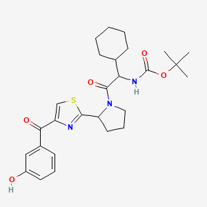 molecular formula C27H35N3O5S B14792060 tert-Butyl (1-cyclohexyl-2-(2-(4-(3-hydroxybenzoyl)thiazol-2-yl)pyrrolidin-1-yl)-2-oxoethyl)carbamate 